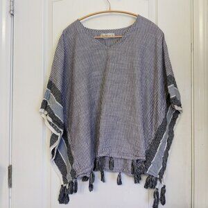 Boho Abercrombie and Fitch Blue and White Striped Poncho Top size M/L